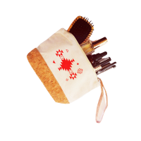 Ethnic-inspired cosmetic/small items pouch with cork elements