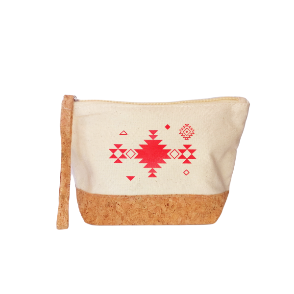 Ethnic-inspired cosmetic/small items pouch with cork elements 
