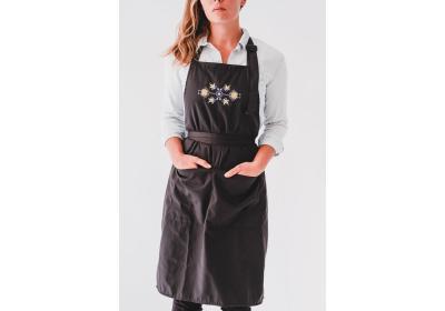 Apron with ethnic embroidery, Unisex, Unisize, Two front pockets, Extra-long waist-ties, Adjustable strap; Become your own Chef At-Home, 