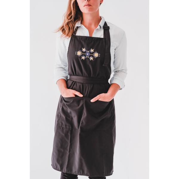 Apron with ethnic embroidery, Unisex, Unisize, Two front pockets, Extra-long waist-ties, Adjustable strap