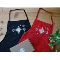 Apron with ethnic embroidery, Unisex, Unisize, Two front pockets, Extra-long waist-ties, Adjustable strap - BLACK WITH CREAM EMBROIDERY