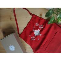 Apron with ethnic embroidery, Unisex, Unisize, Two front pockets, Extra-long waist-ties, Adjustable strap – RED