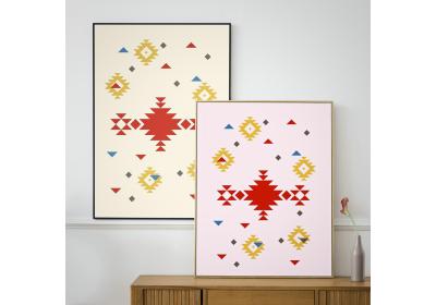 Set of two Ethnic downloadable prints, Geometric print, Tribal art, Ethnic wall art, Printable art (Lemonade Yellow and Peony Pink) 