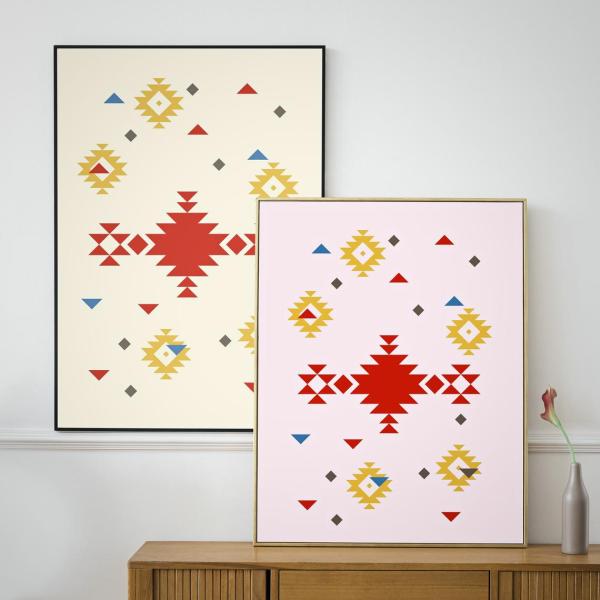 Set of two Ethnic downloadable prints, Geometric print, Tribal art, Ethnic wall art, Printable art (Lemonade Yellow and Peony Pink) 