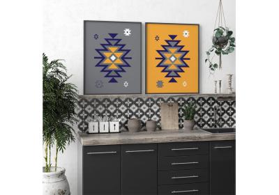Set of two Ethnic downloadable prints, Geometric print, Tribal art, Ethnic wall art, Printable art (Butterscotch Yellow and Grey) 