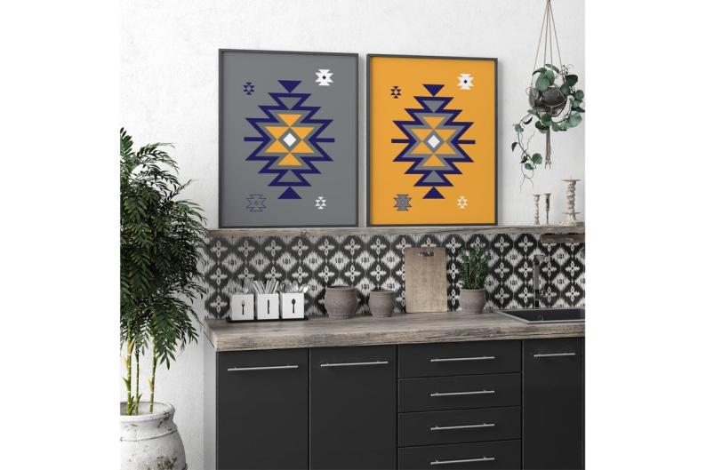 Set of two Ethnic downloadable prints, Geometric print, Tribal art, Ethnic wall art, Printable art (Butterscotch Yellow and Grey)