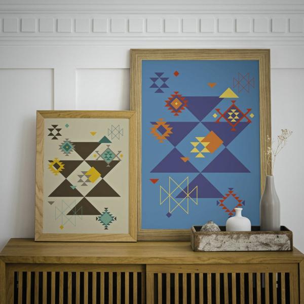 Set of two Ethnic downloadable prints, Geometric print, Tribal art, Ethnic wall art, Printable art (Chocolate Brown and Sapphire Blue) 