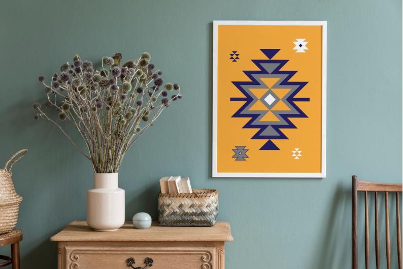 Ethnic downloadable print, Geometric print, Tribal art, Ethnic wall art, Printable art, Color Butterscotch Yellow